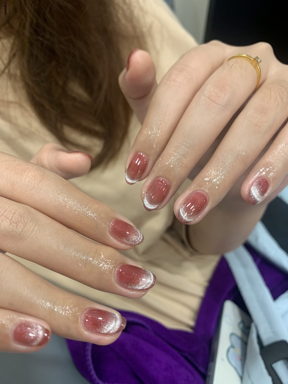 A nude and pink gradient gel set with glitter